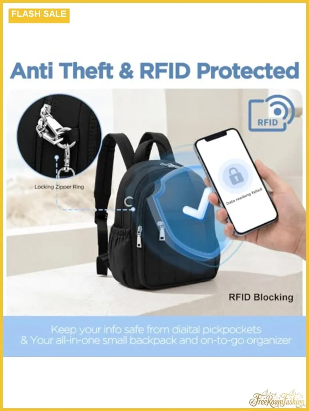 Mini Anti-Theft RFID Backpack for Women Water-Resistant Nylon Small Travel